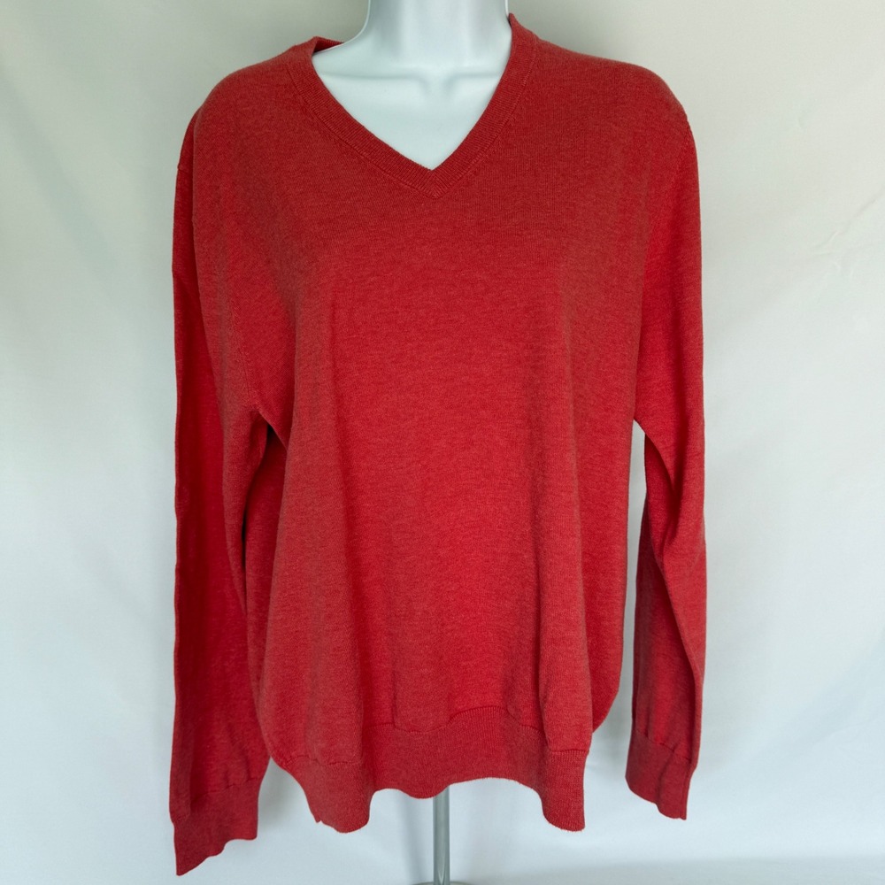 Brooks Brothers Sweater Womens Medium V-Neck Supima Cotton Sweater Red Pullover